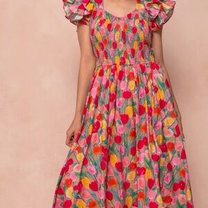 Ivy City Co Pink Floral Midi Dress